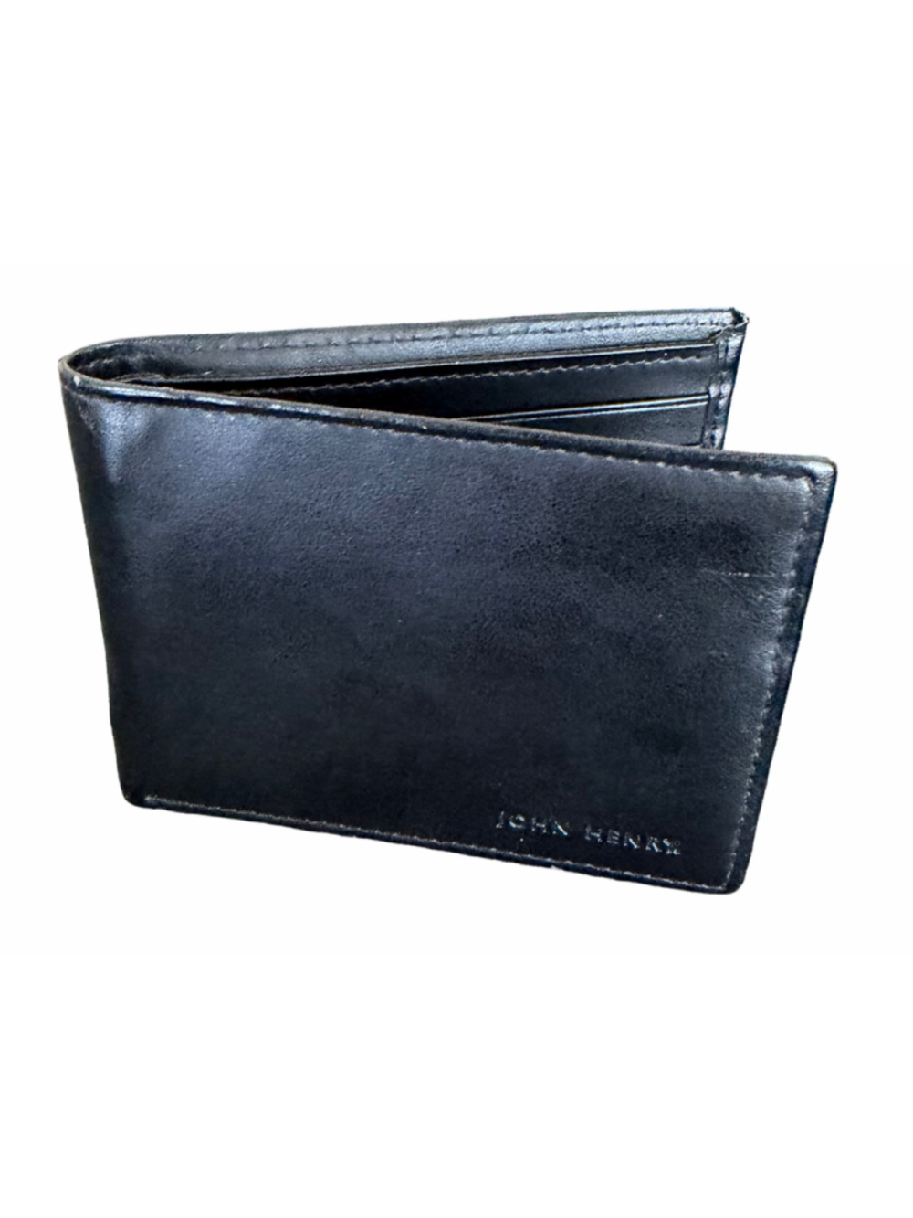 John Henry Men’s Black Leather Bifold Wallet Classic Slim Card Holder